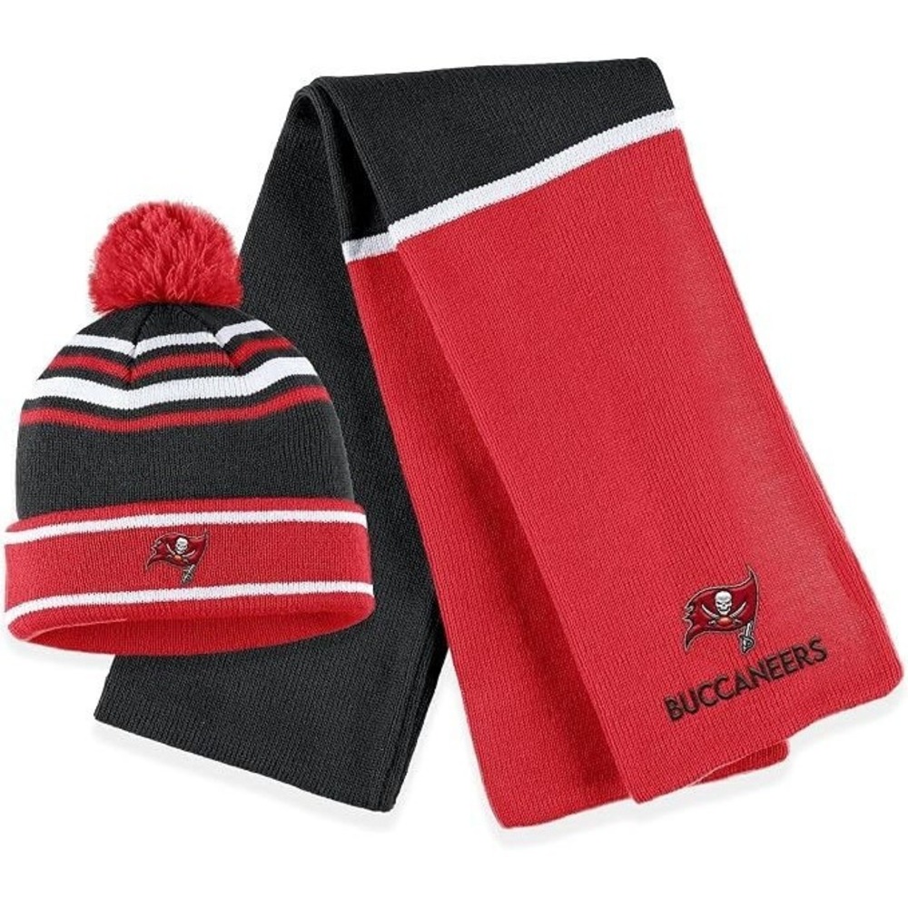 Wear by Erin Andrews Women's NFL Colorblock Pom Hat & Scarf Tampa Bay Buccaneers